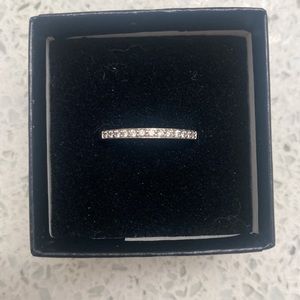 14k Solid White Gold and Diamond Half Band Ring size 7